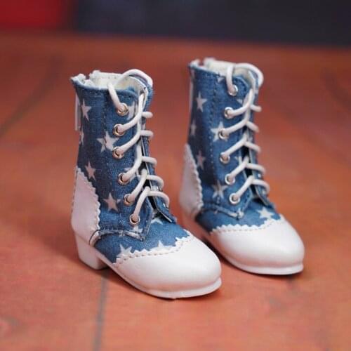 D01-P570 children handmade toy 1/3 1/4 Doll clothes BJD/SD Blue and white stitching straps boots 1pair