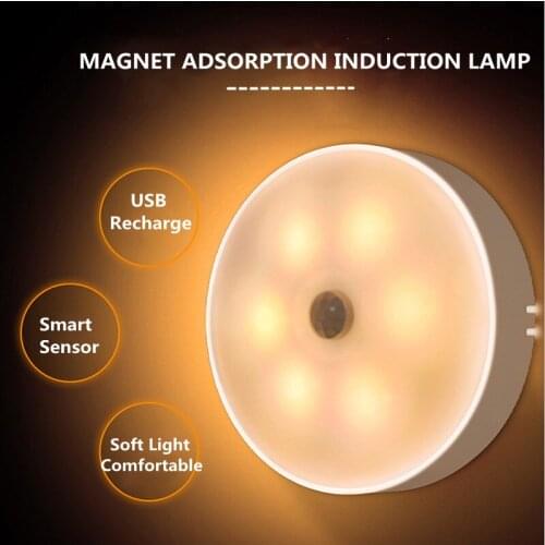 2 4 10pcs USB Recharge LED PIR Infrared Sensor Night Light 6 Light Bead Cabinet Closet Wall Lamp For Home Bedroom Corridor Stair