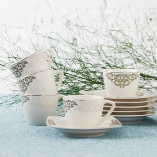 Porcelain Cool Coffee Cup Luxury Set Of 12 Quality Saucer Holders Turkish Coffee Tea Cups with Saucers Plate Dish Kitchenware