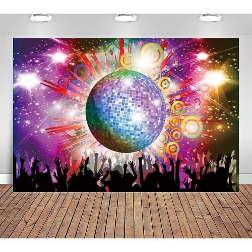 Disco Ball Backdrops for Photography Shiny Neon Lights Ball Popular Musical Dancer DJ Background Birthday Party 70s 80s Party