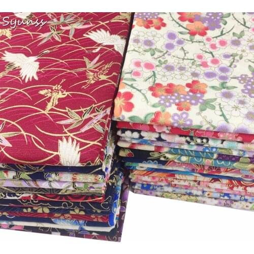 Cotton satin bronzed Reactive print Japanese style carp sakura butterfly fabric for DIY tablecloth craft quilting handwork decor