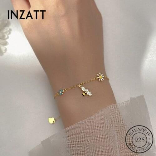 INZATT Real 925 Sterling Silver Zicon Flower Bee Bracelet For Fashion Women Party Cute Fine Jewelry Minimalist Accessories