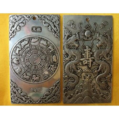 Exquisite Old Chinese longevity Tibetan Silver Thanka Amulet Plate133 g
