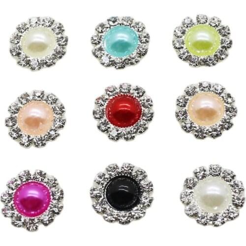 2018 New Fashion 10pcs/lot 10mm Round Pearl Flatback Buttons for Wedding Invitation Cards DIY Decortion Sewing Button 16 Color