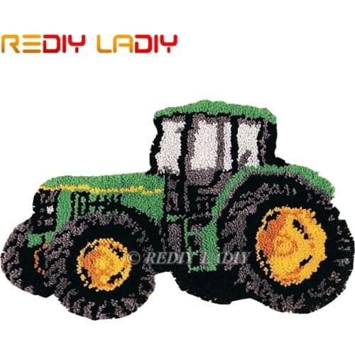 Latch Hook Kits Make Your Own Rug Green Tractor Tapestry Crochet Cushion Mat DIY Carpet Rug Pre-Printed Canvas Crafts Home Decor