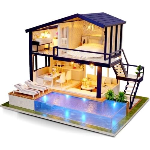 Doll House Wooden Furniture Diy House Miniature Box Puzzle Assemble 3D Miniaturas Dollhouse Kits Toys For Children Birthday Gift