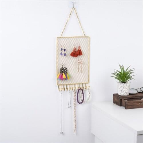 Nordic Style Metal Grid Rectangle Wall Shelf Earring Organizer Jewelry Holder Ear Stud Display Rack for Bracelet Necklace Ring
