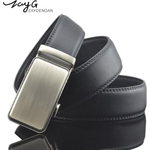 ZAYG Designer Men Steel Buckle Leather Belt Men Casual Alloy Automatic Buckle Belt Luxury High End Business Buckle Black Belt