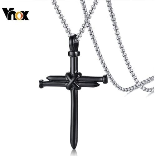 Vnox Unique Nail Cross Pendant for Men Necklaces Stainless Steel Religious Jewelry Punk Christian Prayer Male Collares