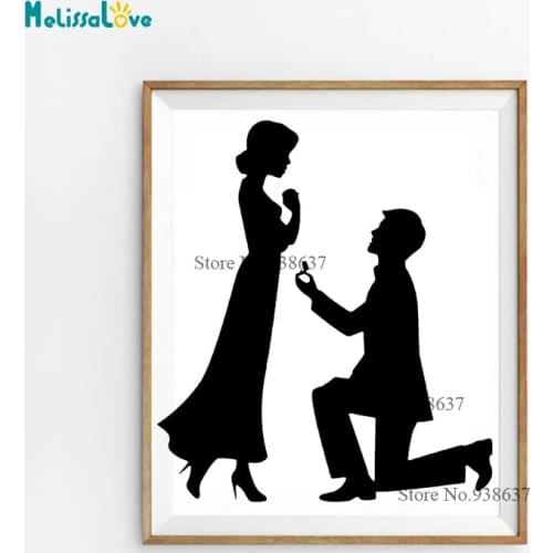 Love Sticker Propose Marriage Ring Sweetheart Couple Bride And Groom Board Stickers Wall Decor Wedding Room Bedroom Decal CL261