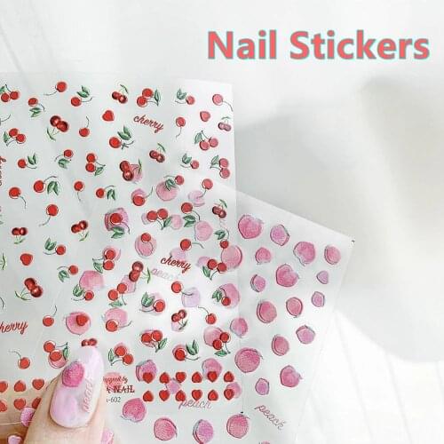 1Pc Summer Sweet Nail Sticker Pink Fruit Peach Cherry Pattern Nail Decals Rainbow Self Adhesive Cloud Elements DIY Nail Tips