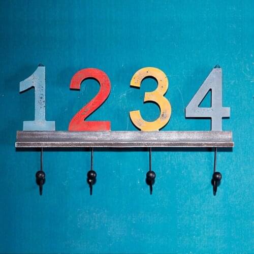 American Country Wall Hanging 1234 Number Four Hook Retro Wooden Ornaments Clothing Store Fitting Room Wall Coat Hook