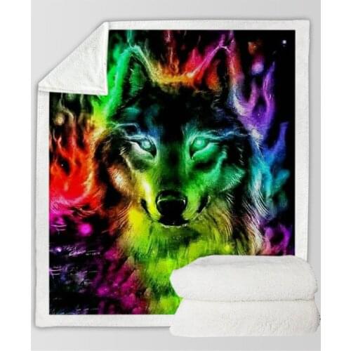 New Wolf Blanket Men 3D Cartoon Sherpa Blanket Double Thick Velvet Warm Super Soft Flannel Office Nap Blanket Sofa Bedding 011