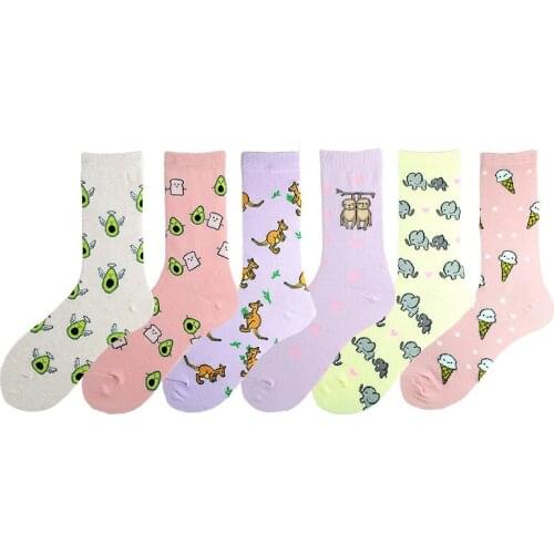 New Womens Socks Funny Colorful Combed Cotton Cute Cartoon Elephant Avocado Pattern Happy Socks Women Wedding Gift Socks