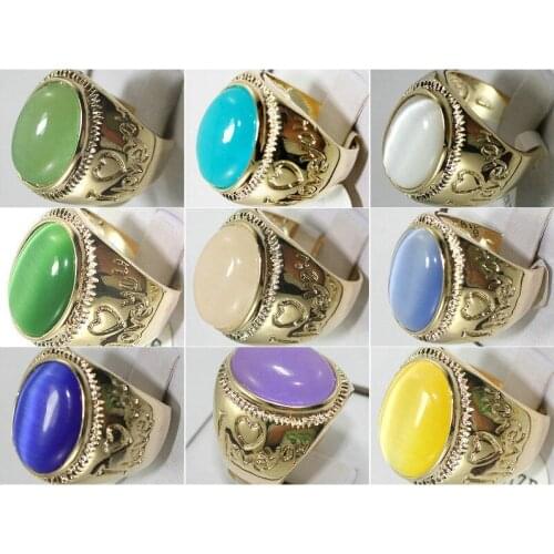 Wholesale New mens fashion 9 pieces 9 colors 18GP luxurious Natural Stone ring 9 # -12