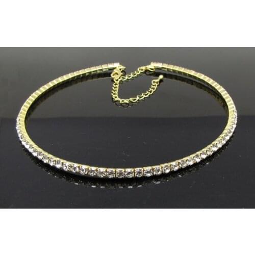 Crystal Rhinestone Choker Necklace Wedding Classic Bridal Jewelry 1 Row Crystal Choker Necklaces