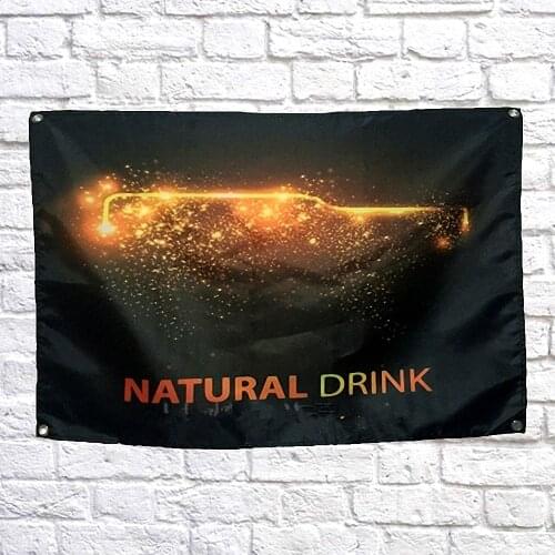 NATURAL DRINK Retro Beer Day Poster Banner Wall Art Decorative Hanging Chart Retro Bar Signs Shabby Chic Flag Sticker Home Decor