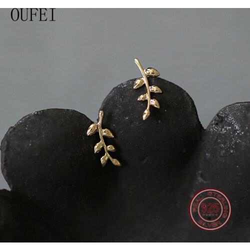 Stud Earring 925 Sterling Silver Simple Olive Branch Leaf 14k Gold Earrings For Women Cute Student Gift 2021 Trend Fine Jewelry