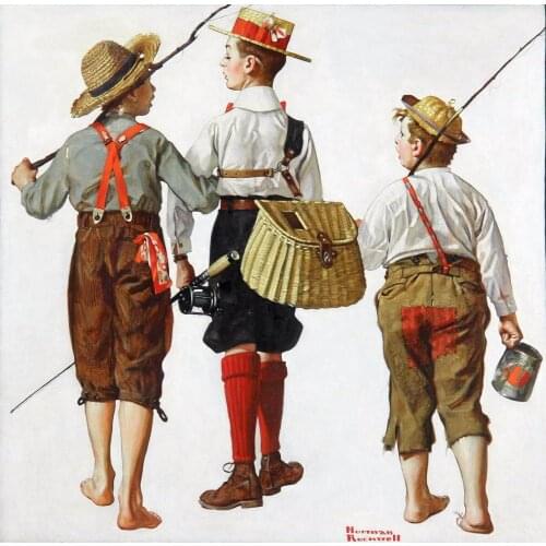 Norman Rockwell Fishing Trip Art Film Print Silk Poster Home Wall Decor 24x24inch