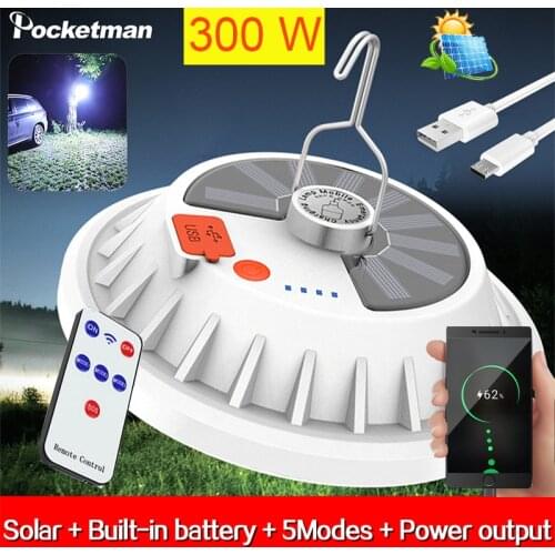 300W Rechargeable LED Bulb Lamp Remote Control Solar Charge Lantern Portable Night Market Light Outdoor Camping For Home Room