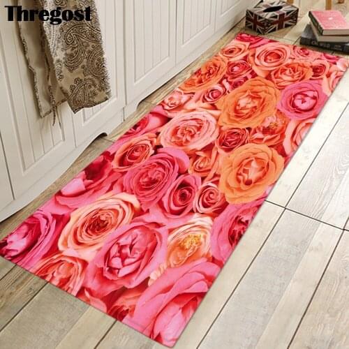 Thregost 3D Rose Printed Door Mats Floral Pattern Hallway Welcome Rugs Microfiber Anti-Slip Doormat Outdoor Washable Carpets