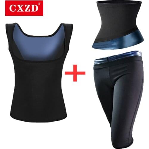CXZD Sweat Sauna Suits for Women Vest Body Shaper Waist Trainer Slimming Belt Shapewear Workout Fitness Corset Pants Fat Burning