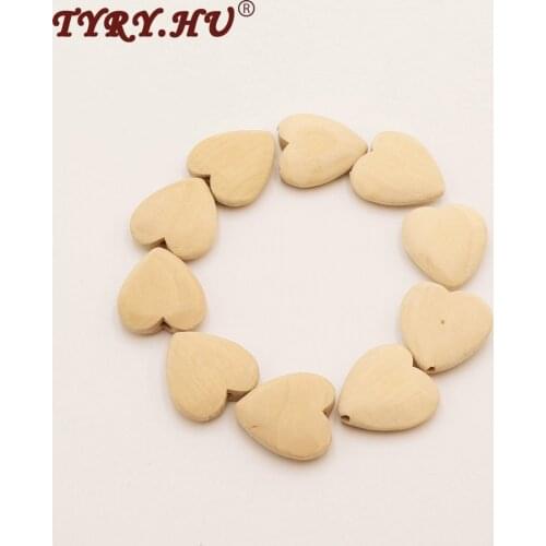 TYRY.HU 20Pcs Natural Wooden Heart Shaped Beads Teething Baby For Jewelry Necklace Baby Nursing Teethers Toys Play Teether Care