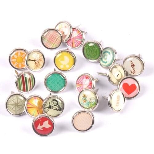 20pcs 15x15mm Mixed Pattern Brads Embellishment Fastener Brad For Scrapbooking DIY Accessories Round Metal Crafts Home Decor