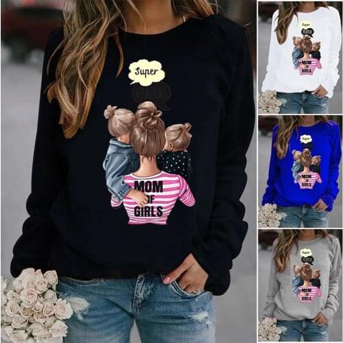 Mom Of Girls Printed Hoodies Women Fleece Long Sleeve O Neck Loose Sweatshirt Girls Women Hoodie Pullovers Winter