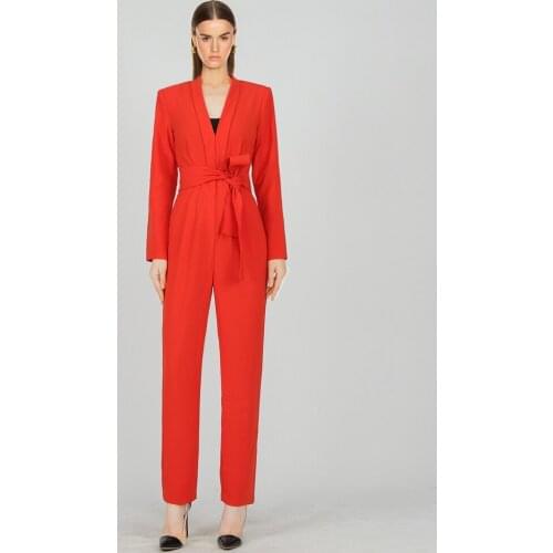 New Fashion Red Belt Women Jumpsuit Long Sleeve 2020 V Neck Solid Good Quality Celebrity Party Verano Summer Club Wholesale