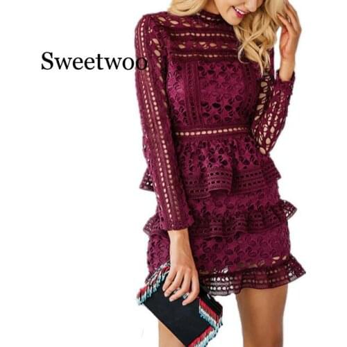 2020 Sexy Lace Star Crochet Cake Layered Dress Runway Women Hollow Out Tunic Ruffles Party Dresses Vestidos