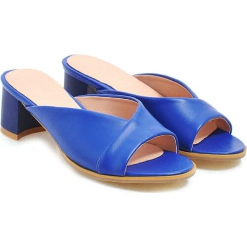 2021 New Women Sandals Black red blue Peep toe thick Heels Big Size 34-43 Party Slides Summer Brand Sandals For Womens