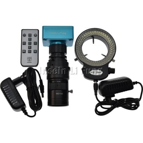 28MP HDMI Video Microscope Camera+10X-200X Adjustable Magnification Zoom C-mount Lens Working Distance 100-150mm+144 LED Light