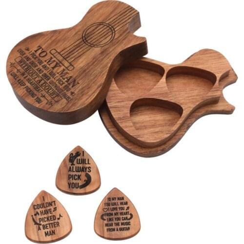 3Pcs Wood Guitar Picks Acoustic Electric Musical Instrument Accessory with Box