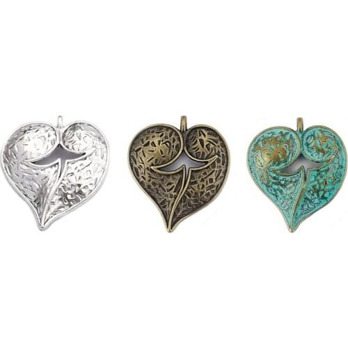 3pcs Tibentan Silver/Bronze/Verdigris Heart Charms Pendant For Necklace Jewelry Making Pendant Crafts