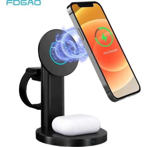 3 in 1 Magnetic Wireless Charger Qi 15W Fast Charging Station for iPhone 12 Max Mini Apple Watch Airpods Pro MagSafe Case Stand