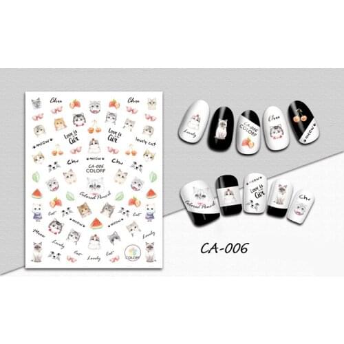 3D Stickers for Nails Cute Cat Bow Fruit Nails Art Decoration Manicure Sticker Decals Slider Nail Foil Tips Accessories