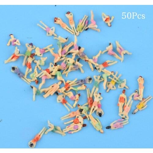 50pcs N Scale 1:150 Different Painted swimming people Figures for Model Train layout Beach people
