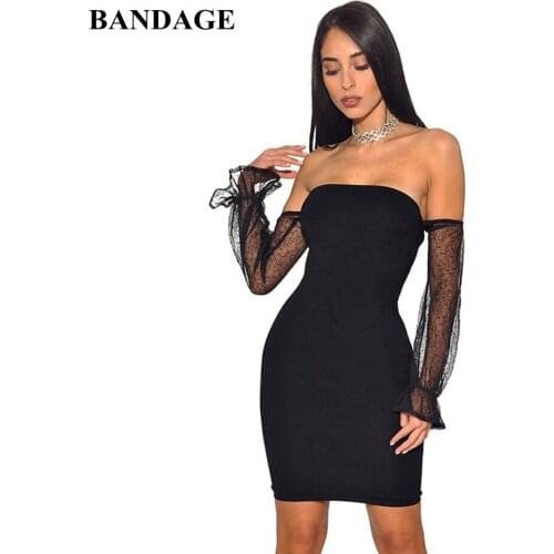 BANDAGE Sexy Strapless Backless Black Lace Bandage Dresses Fashion Celebrity Party Dress Women Bodycon Vestidos