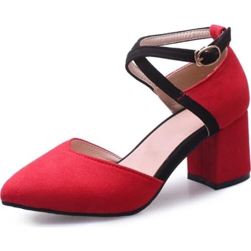 Big Size 11 12 13 14 15 high heels sandals women shoes woman summer ladies Suede cross strap shallow thick-heeled sandals