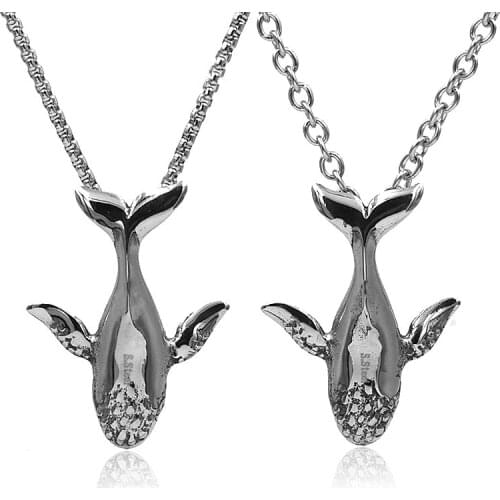 Stainless Steel Shark Metal Pendant Necklace Men Fish Choker Key Ring with Cross Chain Trendy Personalized Male Jewelry Findings