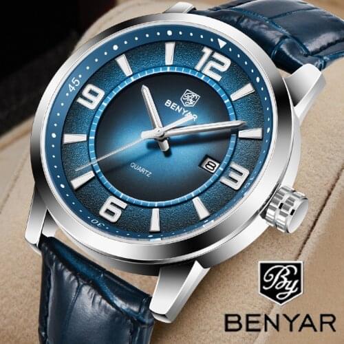 BENYAR Mens Watch 2021 Top Brand Luxury Quartz Wristwatch Mens Fashion Leather Strap Waterproof Luminous Military Wristwatches