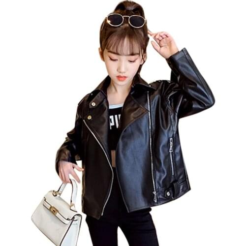 Girls Leather Jacket Coat Solid Color Girl Coat Spring Autumn Kids Coat Casual Style Clothes For Girls 6 8 10 12 14