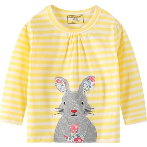 Small cartoon autumn new European and American brand cotton embroidered bunny girl long sleeve T-shirt