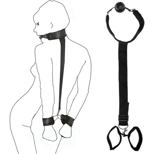IKOKY Mouth Gag Ball With Hand Cuffs Mouth Stuffed SM Bondage Restraints Sex Toys for Couples Oral Fixation Adult Games