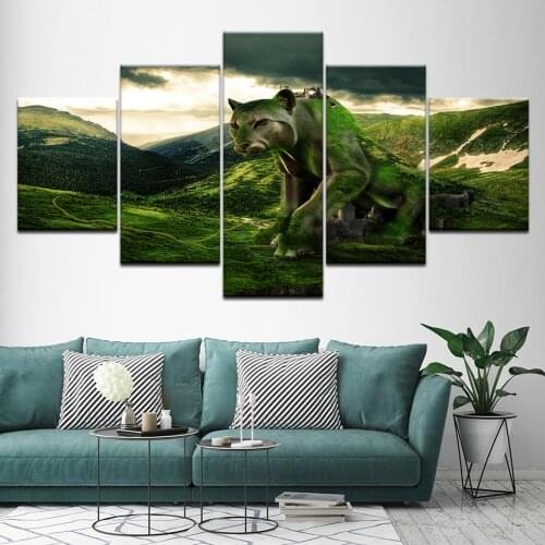 Canvas Painting 5 Pieces HD Prints Modular Frame Pictures Living Room Home Decor Lion Statue Abstract Animal Poster Wall Artwork