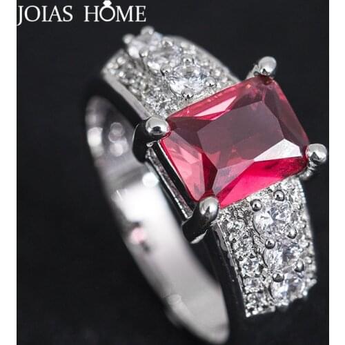 JoiasHome Fashion Silver 925 Jewelry Luxurious Ring For Women Geometry Gemstone Square Citrine Ruby Zircon Party Gift Wholesale