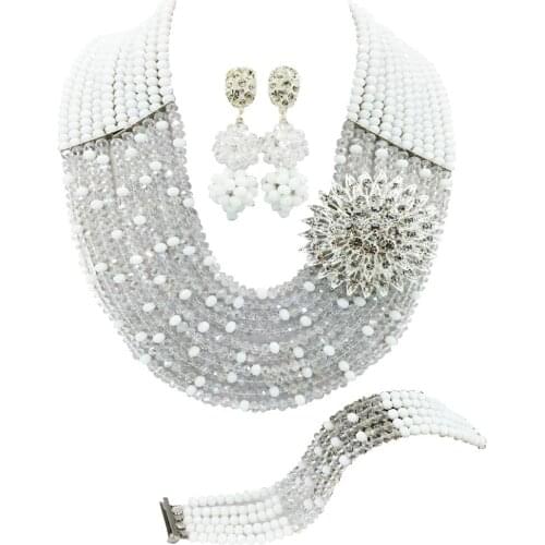 Fashion White Transparent Clear AB Nigerian Wedding African Beads Jewelry Set Crystal Necklace Bracelet Earrings Sets 10SZ20