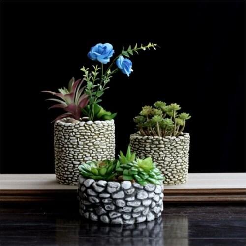 MOLLD Multi-meat Green Flower Pots Desktop Pots 3D Vase Mold Handmade Ceramic Cement Imitation Stone Creative Silicone Moulds