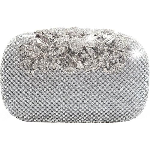 New Unique Clasp Silver Diamante Crystal Diamond Evening bag Clutch Purse Party Bridal Prom